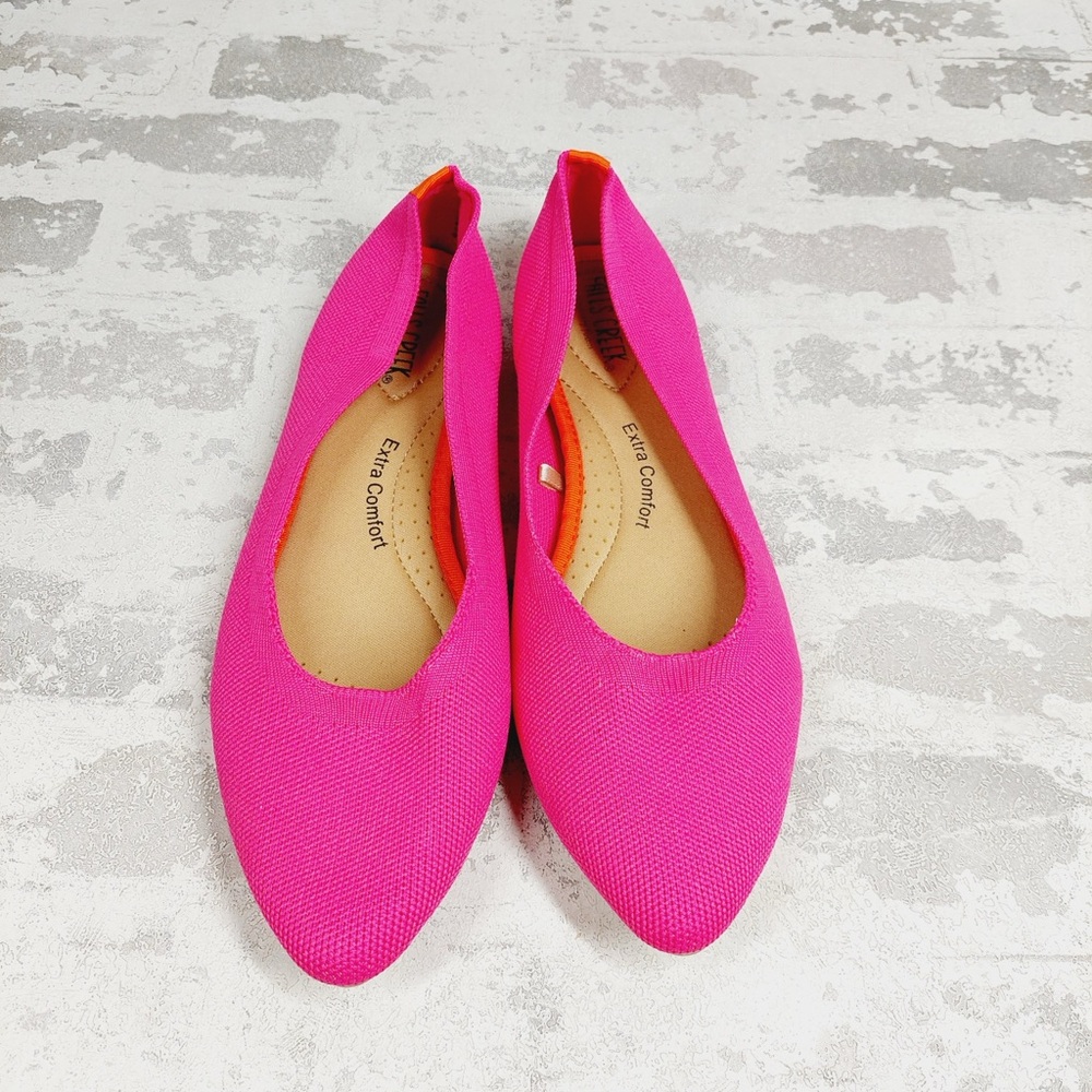 NEW Falls Creek Phoebe Pink Knit Pointed Toe Slip On Balletcore Flats F672 - Picture 3 of 11
